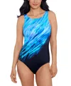 SWIM SOLUTIONS WOMEN'S PRINTED HIGH-NECK ONE-PIECE SWIMSUIT, CREATED FOR MACY'S