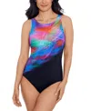 SWIM SOLUTIONS WOMEN'S PRINTED HIGH-NECK ONE-PIECE SWIMSUIT, CREATED FOR MACY'S