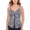 Swim Solutions Women's Printed Knotted Flyaway Tankini Top In Leopard In Black