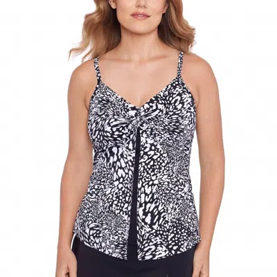 Swim Solutions Women's Printed Knotted Flyaway Tankini Top In Leopard