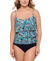 Swim Solutions Women's Printed Ruffle-tiered Tankini Top