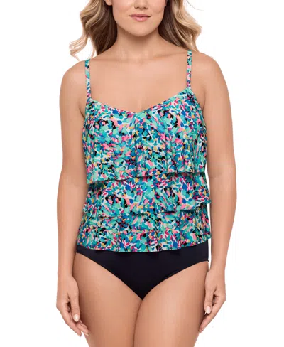 Swim Solutions Women's Printed Ruffle-tiered Tankini Top