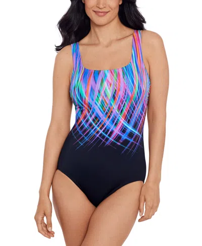 SWIM SOLUTIONS WOMEN'S PRINTED SCOOP-NECK ONE-PIECE SWIMSUIT, CREATED FOR MACY'S