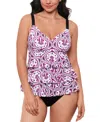 SWIM SOLUTIONS WOMEN'S PRINTED TIERED FAUXKINI ONE-PIECE SWIMSUIT, CREATED FOR MACY'S