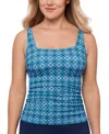 Swim Solutions Women's Printed Tummy-control Tankini Top, Exclusively At Macy's In Tile Together