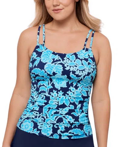 Swim Solutions Women's Printed Tunnel Tankini Top, Exclusively At Macy's In Jakarta Blossom