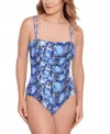 Swim Solutions Women's Shirred Snakeskin-print One-piece Swimsuit, Created For Macy's In Blue