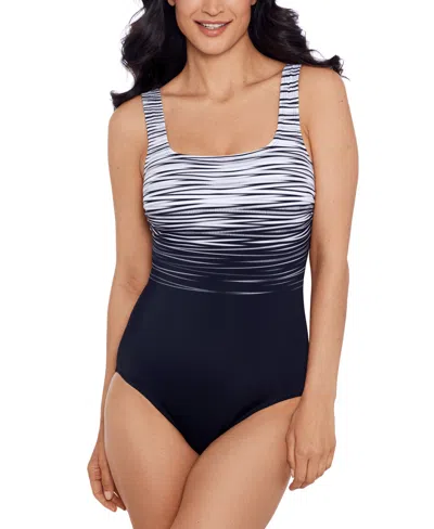 Swim Solutions Women's Striped One-piece Swimsuit, Created For Macy's In Black,white