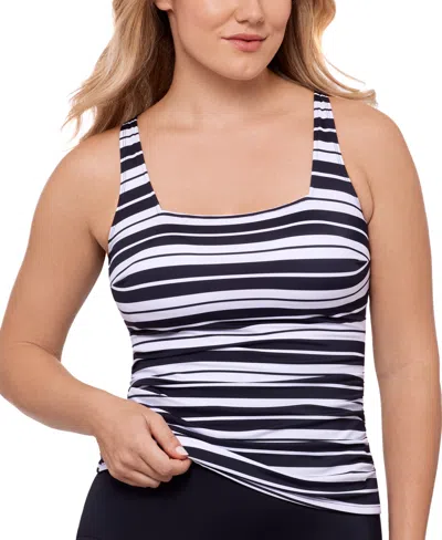 Swim Solutions Women's Striped Tankini Top, Exclusively At Macy's In Space Between