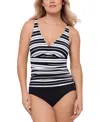 Swim Solutions Women's Striped Tummy-control One-piece Swimsuit, Exclusively At Macy's In Space Between