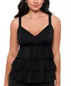 Swim Solutions Women's Black Swan Tiered-ruffle Tankini Top, Created For Macy's In Black