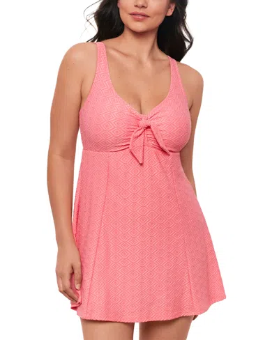 Swim Solutions Women's Textured Tie-front Swimdress, Created For Macy's In Guava