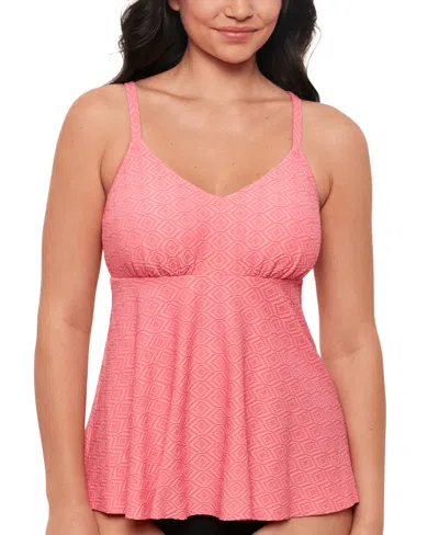 Swim Solutions Women's Textured Underwire Tankini Top, Created For Macy's In Guava