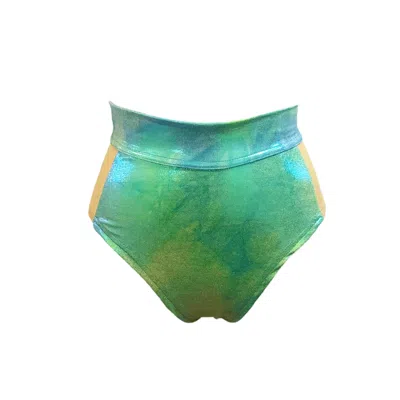Swim With Poppies Women's Blue Serena Metallic High Waist Swimsuit Bikini Bottom
