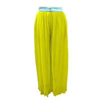 Swim With Poppies Women's Silk Parisian Pleated Sheer Evening Pant In Yellow