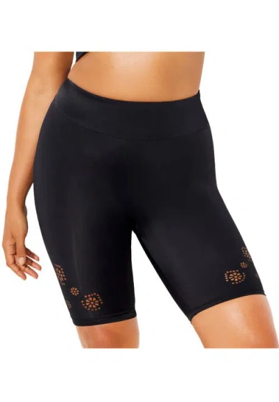 Swimsuits For All 8" Laser Cut High Waist Swim Bike Short In Black