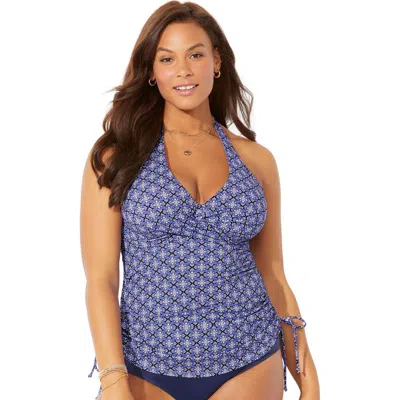 Swimsuits For All Adjustable Underwire Tankini Top In Blue