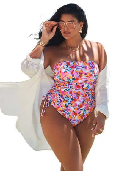 Swimsuits For All Bandeau Adjustable One Piece In Mod Bloom