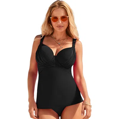 Swimsuits For All Bra Sized Drape Front Lightweight Underwire Tankini Top In Black