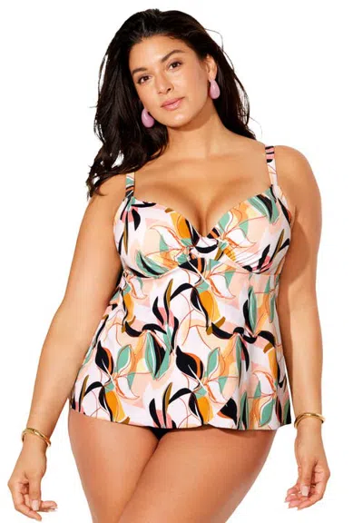 Swimsuits For All Bra Sized Faux Flyaway Underwire Tankini Top In Multi