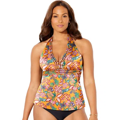 Swimsuits For All Braid Trim Halter Tankini Top In Multi