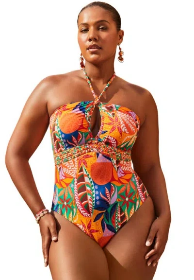 Swimsuits For All Braided Bandeau One Piece Swimsuit In Orange