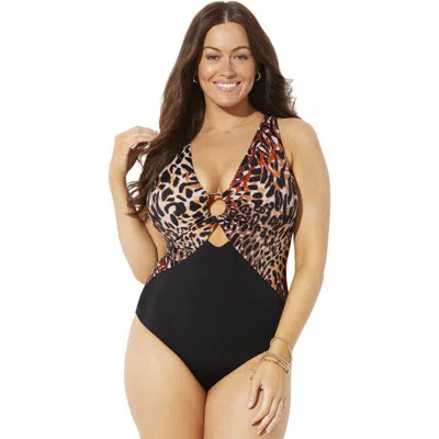 Swimsuits For All Center Ring Plunge One Piece Swimsuit In Animal Print