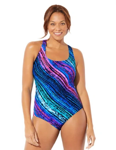 Swimsuits For All Chlorine Resistant Cross Back One Piece Swimsuit In Blue