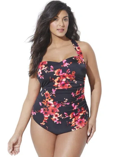Swimsuits For All Chlorine Resistant H-back Sarong Front One Piece Swimsuit In Black