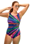 Swimsuits For All Chlorine Resistant High Neck One Piece Swimsuit In Multi