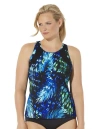 Swimsuits For All Chlorine Resistant High Neck Racerback Tankini Top In Blue