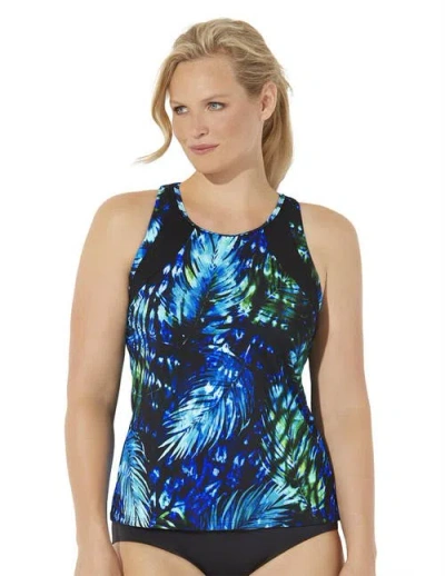 Swimsuits For All Chlorine Resistant High Neck Racerback Tankini Top In Blue