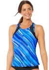 Swimsuits For All Chlorine Resistant High Neck Racerback Tankini Top In Blue