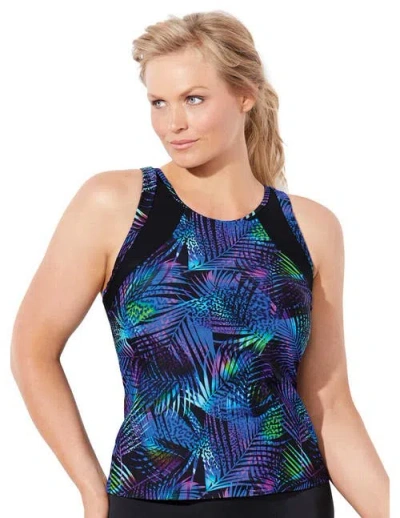 Swimsuits For All Chlorine Resistant High Neck Racerback Tankini Top In Multi