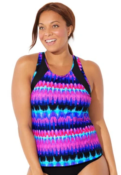 Swimsuits For All Chlorine Resistant High Neck Racerback Tankini Top In Multi