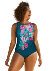 Swimsuits For All Chlorine Resistant High Neck Tummy Control One Piece Swimsuit In Green