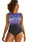 Swimsuits For All Chlorine Resistant High Neck Tummy Control One Piece Swimsuit In Multi
