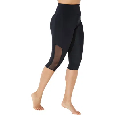 Swimsuits For All Chlorine Resistant High Waist Mesh Swim Capri In Black