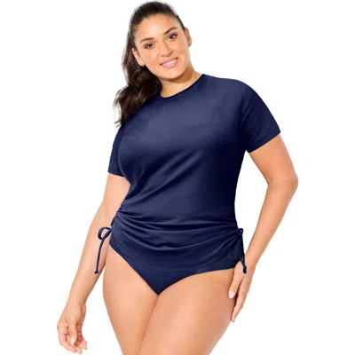 Swimsuits For All Chlorine Resistant Quick-dry Side-tie Short Sleeve Swim Tee Rash Guard In Blue