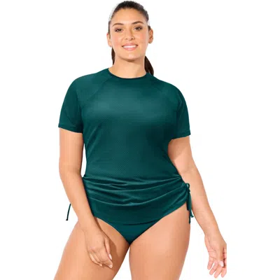 Swimsuits For All Chlorine Resistant Quick-dry Side-tie Short Sleeve Swim Tee Rash Guard In Green