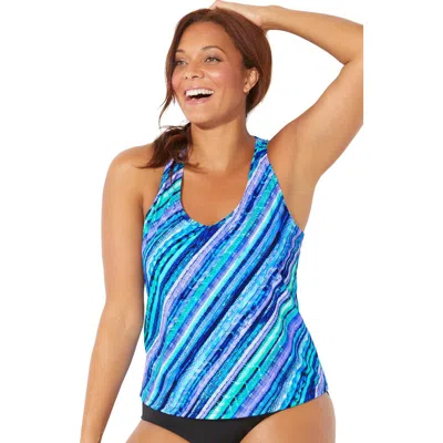 Swimsuits For All Chlorine Resistant Racerback Tankini Top In Blue