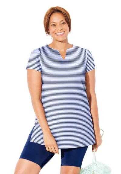 Swimsuits For All Chlorine Resistant Short Sleeve Swim Tunic In Blue