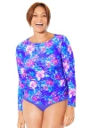 Swimsuits For All Chlorine Resistant Side-tie Adjustable Long Sleeve Swim Tee In Blue