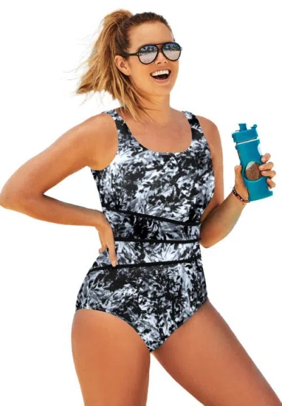 Swimsuits For All Chlorine Resistant Spliced Tank One Piece Swimsuit In Black