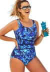Swimsuits For All Chlorine Resistant Spliced Tank One Piece Swimsuit In Blue