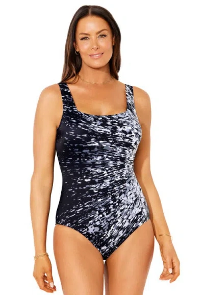 Swimsuits For All Chlorine Resistant Square Neck One Piece Swimsuit In Black
