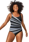 Swimsuits For All Chlorine Resistant Square Neck Tank One Piece Swimsuit In Multi