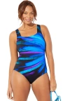 Swimsuits For All Chlorine Resistant Square Neck Tummy Control One Piece Swimsuit In Blue