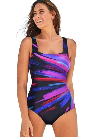 Swimsuits For All Chlorine Resistant Square Neck Tummy Control One Piece Swimsuit In Blue