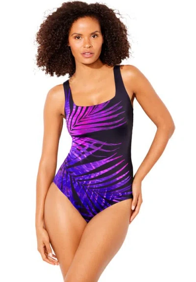 Swimsuits For All Chlorine Resistant Square Neck Tummy Control One Piece Swimsuit In Blue